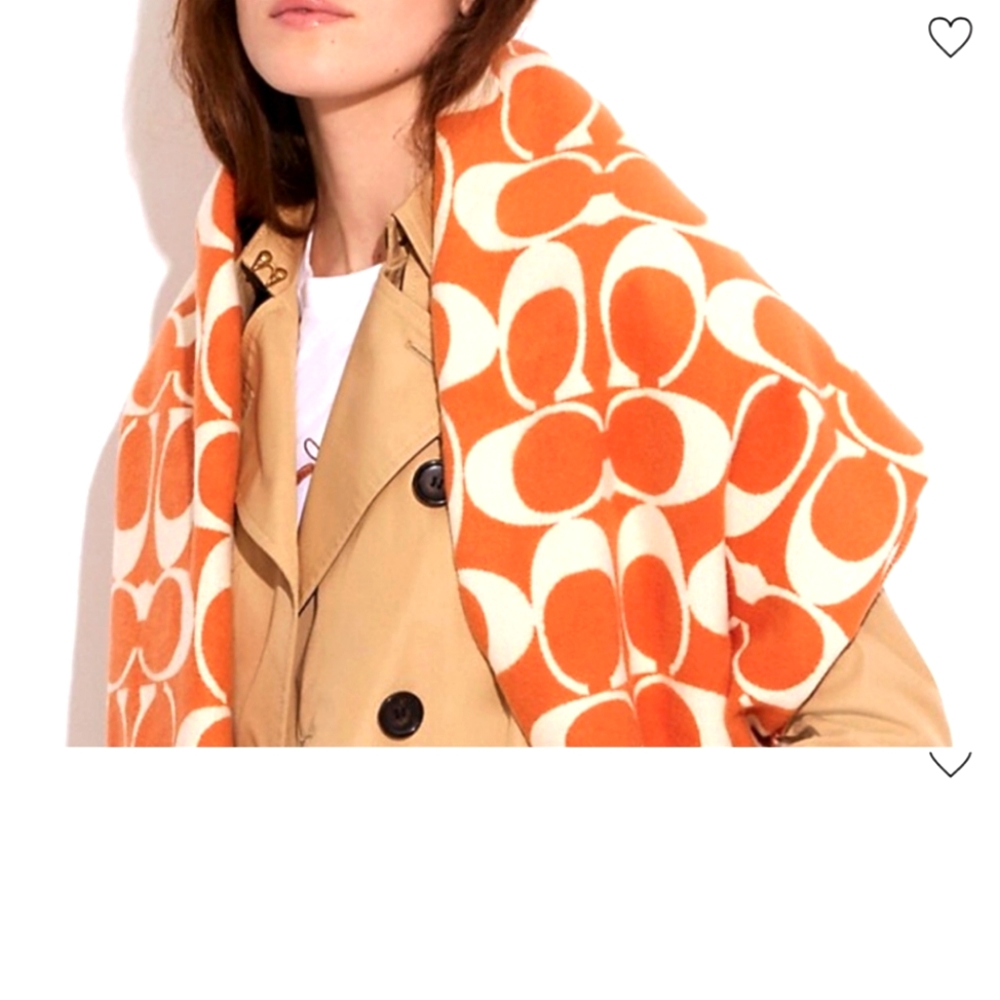 Coach Orange & Cream Signature Logo Scarf